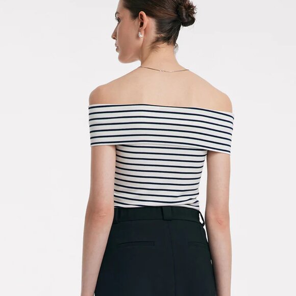 Goelia Off Shoulder Striped Slim Top - Picture 2 of 4